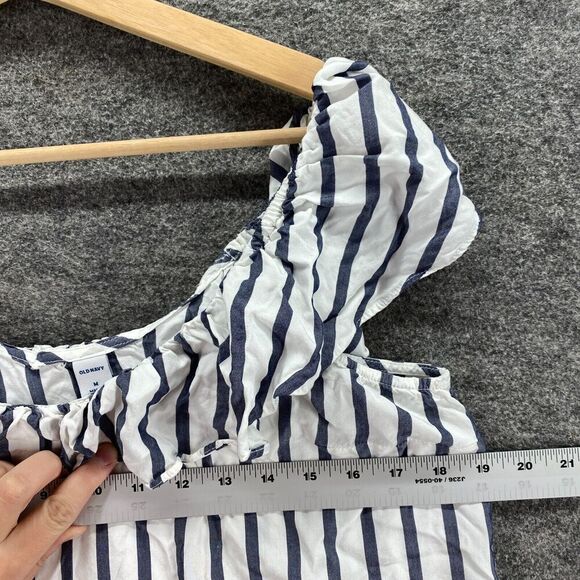 Old Navy Blouse Women M Medium White Striped Sleeveless Round Neck Rayon Casual - Picture 7 of 9